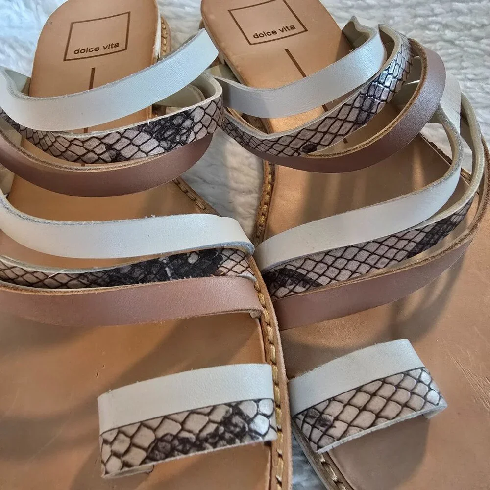 Dolce Vita Nelly Flat Sandals Beige White Neutrals Size 8 - Picture 11 of 16